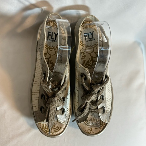 FLY LONDON Sz 38 Yuta Lace Up Leather Sandals Wedge Style Heel NEW WITH TAG - Picture 3 of 13